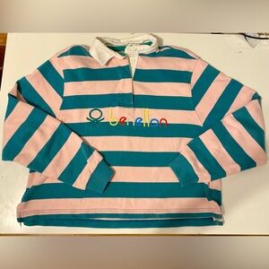 SOLD Benetton long sleeves pink and green striped shirt